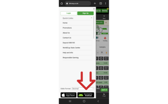Betway Android Step 1