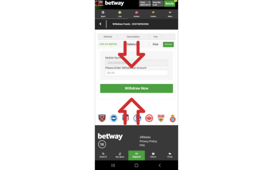 Betway App Withdrawal Step 3