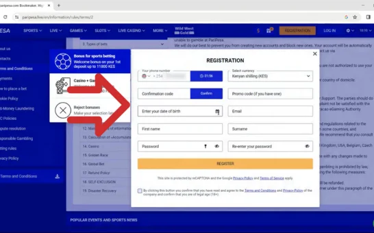 Paripesa Registration Step 2