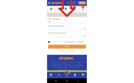 Shabiki App Registration Step 2